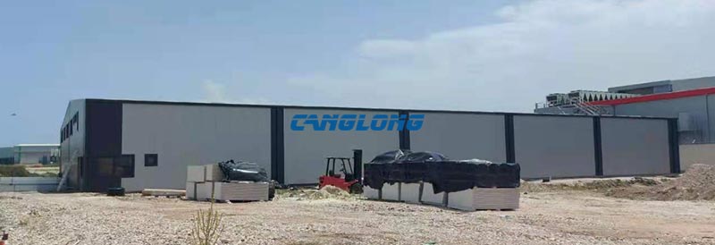Completed 1,716 m2 steel storage warehouse with grey sandwich panel walls in Bitola, North Macedonia