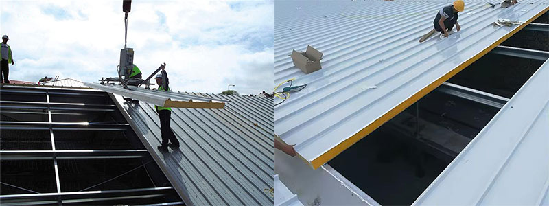 hoisting and placement of PU roofing panels